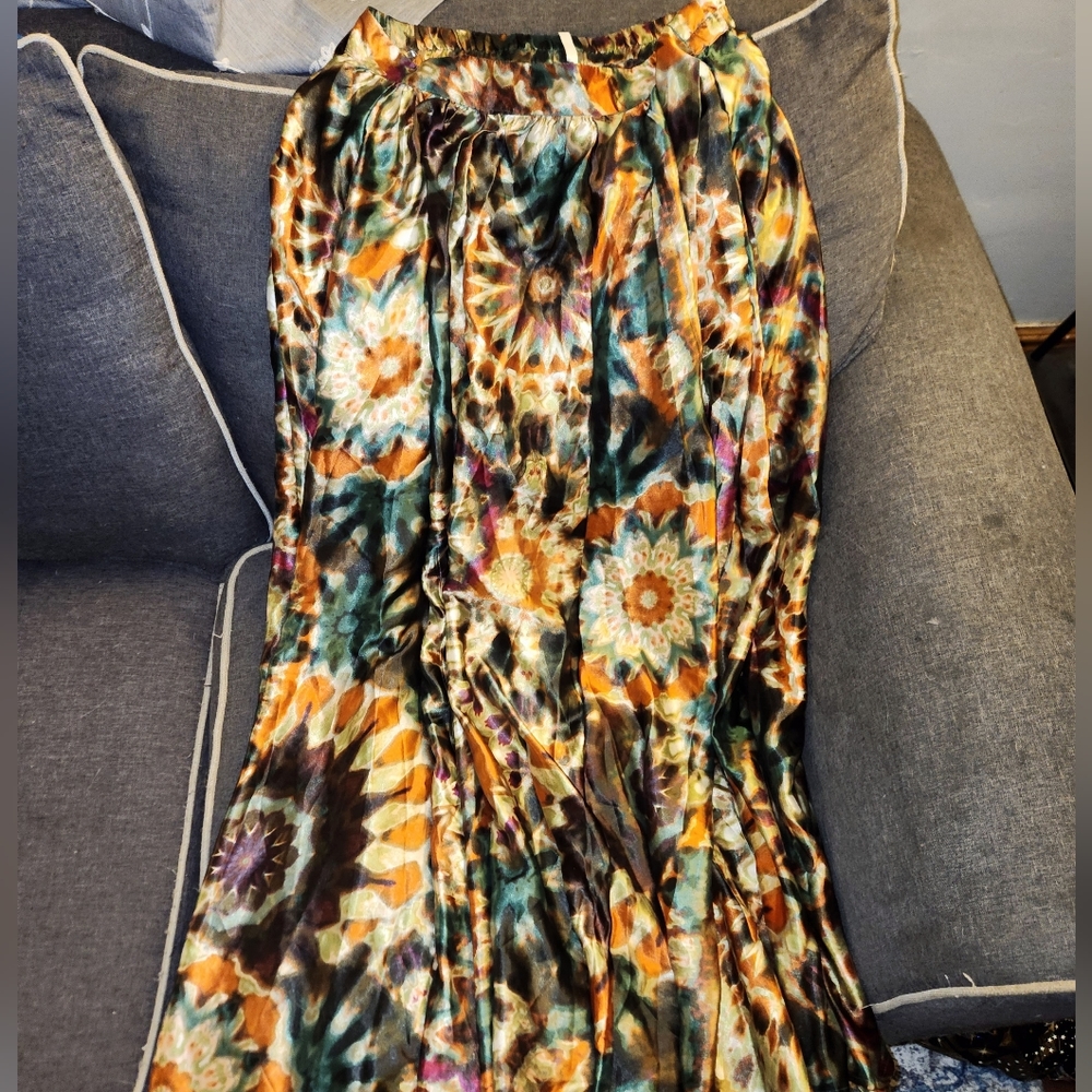 Long satin flowy skirt.